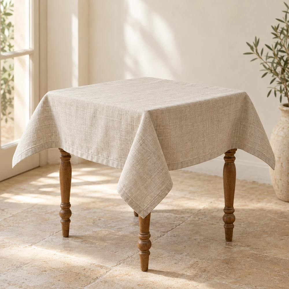 Petite Oat Linen Blend Tablecloth — Oat, Square